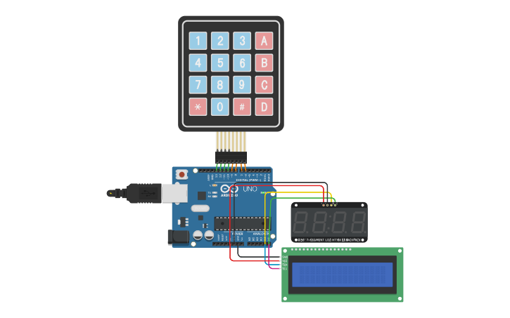 Circuit design keypad with i2c lcd - Tinkercad