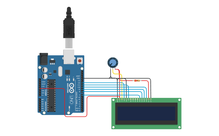 Circuit design Hello World 1602 LCD example - Tinkercad
