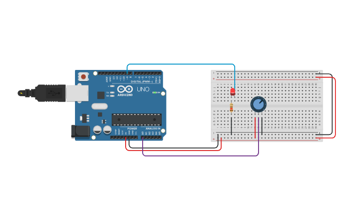 Circuit design LED al pin 9 - Tinkercad