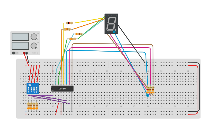 Circuit design BCD TO 7 SEGMENT - Tinkercad