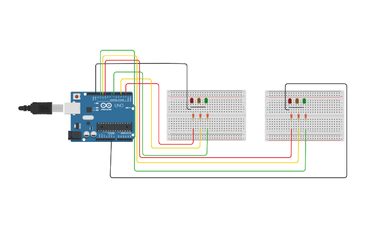 Circuit design Two way traffic light - Tinkercad