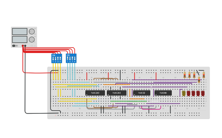 Circuit design 4 bit BCD Adder - Tinkercad