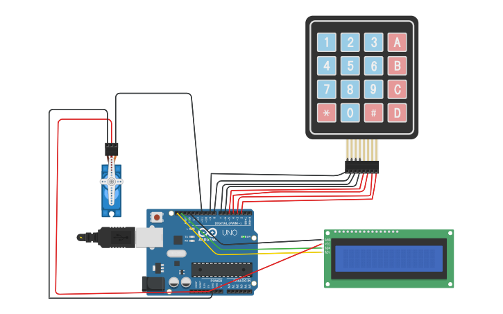 Circuit design keypad with servo - Tinkercad