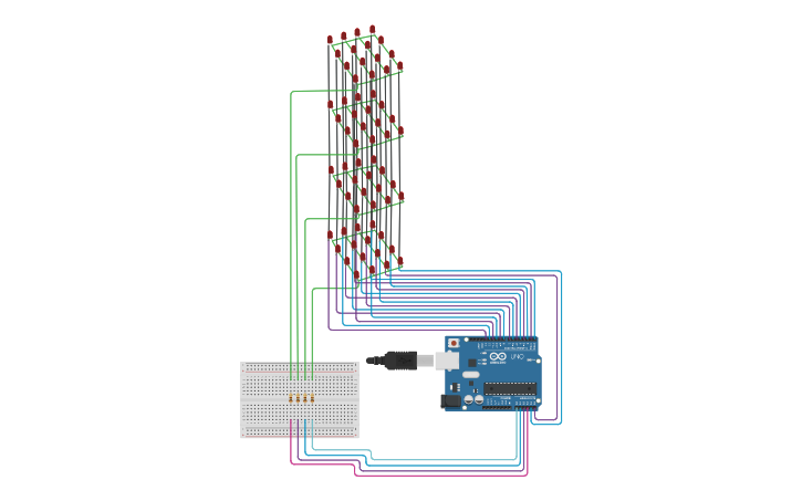 Circuit design 4x4x4 Led cube - Tinkercad