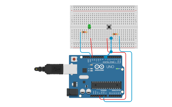 Circuit design boton pulsador y led - Tinkercad