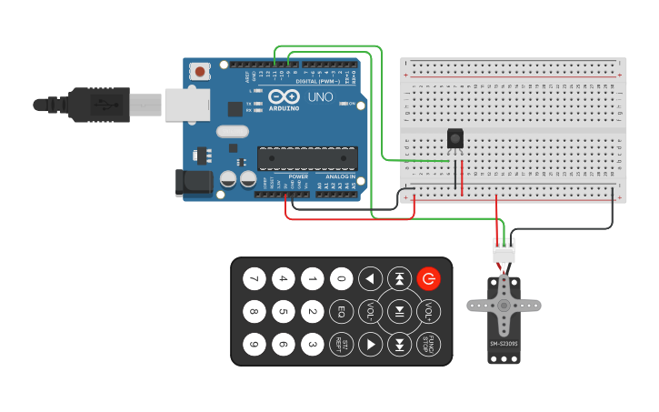 Circuit design IR Remote and IR Sensor controls SERVO Motor Rotation ...