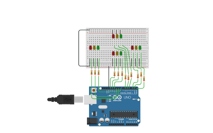 Circuit design Traffic light 4 way - Tinkercad
