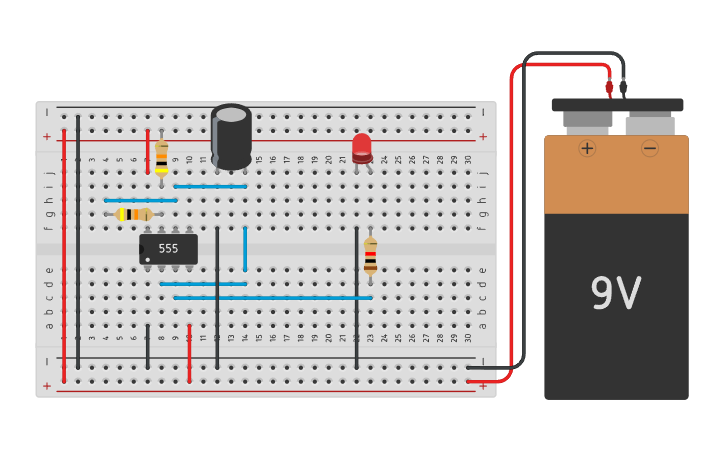 Circuit design 555 timer led flasher circuit (working) - Tinkercad