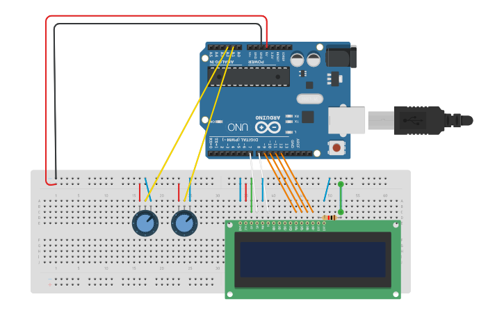 Circuit design 2-Potentiometers with LCD Display - Tinkercad
