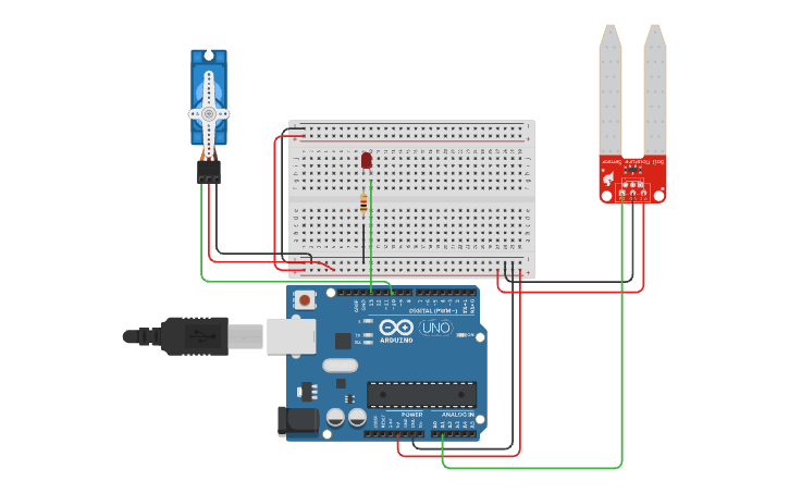 Circuit design Sistema de Riego Automático Arduino - Tinkercad
