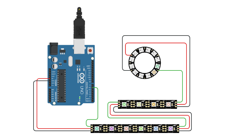 Circuit design Arduino + Adafruit Neopixel - Ring - Bar - Tinkercad