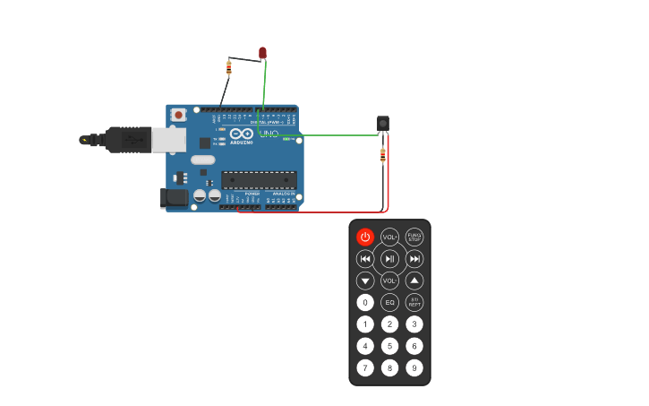 Circuit design IR sensor + IR remote control - Tinkercad