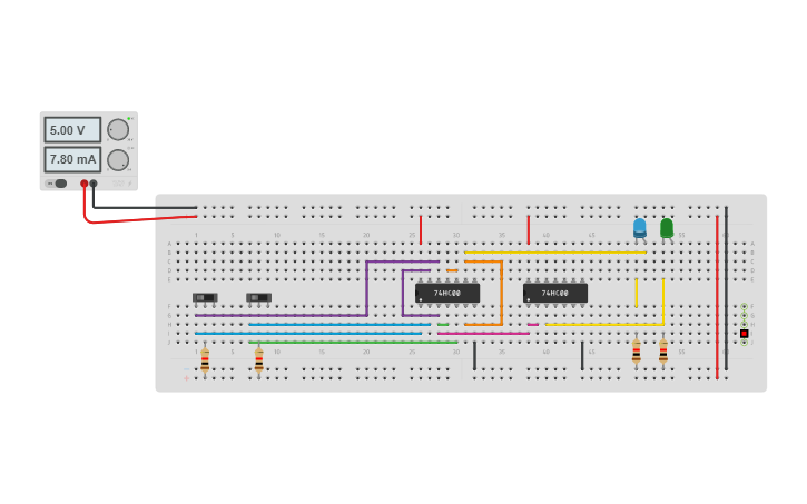 Circuit design HALF ADDER USING NAND GATE - Tinkercad