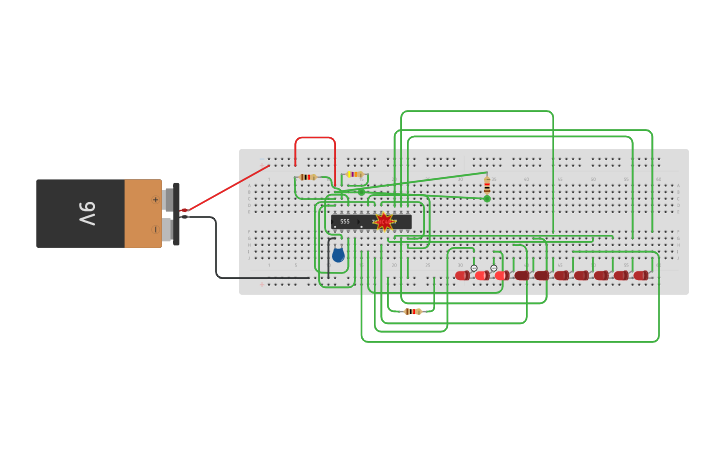 Circuit design 74HC4017 Chasing LED - Tinkercad