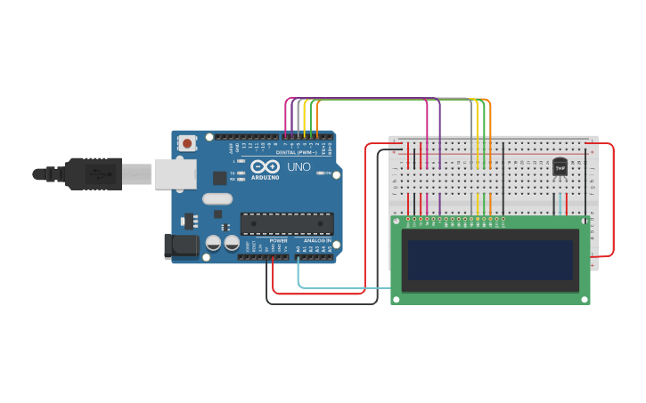 Circuit design Sensor de temperatura e display lcd - Tinkercad