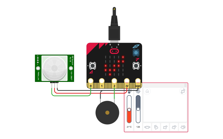 Circuit design ultrasonido microbit - Tinkercad