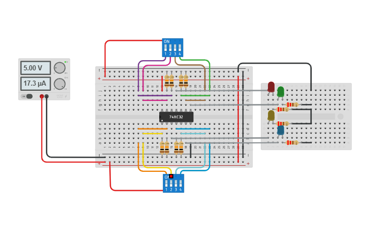 Circuit design 74HC32 OR gate - Tinkercad