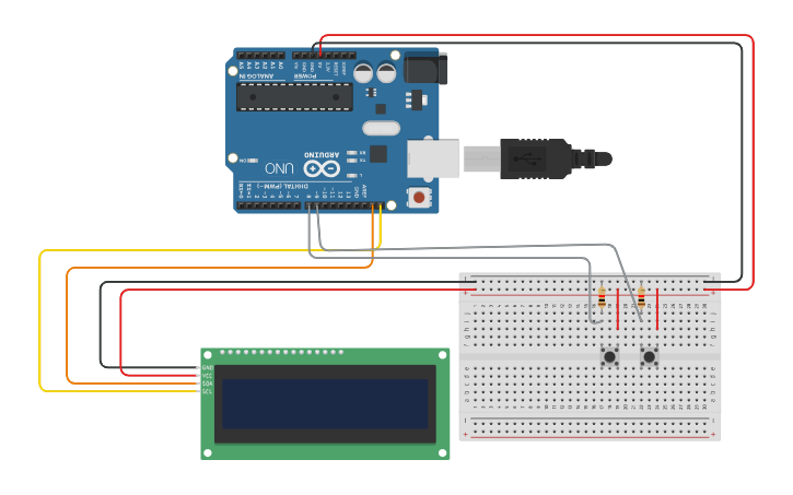 Circuit design Lcd con botones - Tinkercad