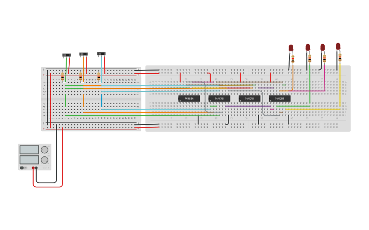 Circuit design 1-4 demultiplexer - Tinkercad