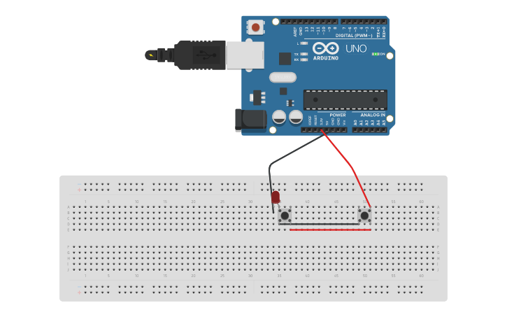 Circuit design circuit contains two push buttons and LED - Tinkercad