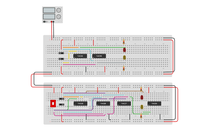 Circuit design adder half adder - Tinkercad