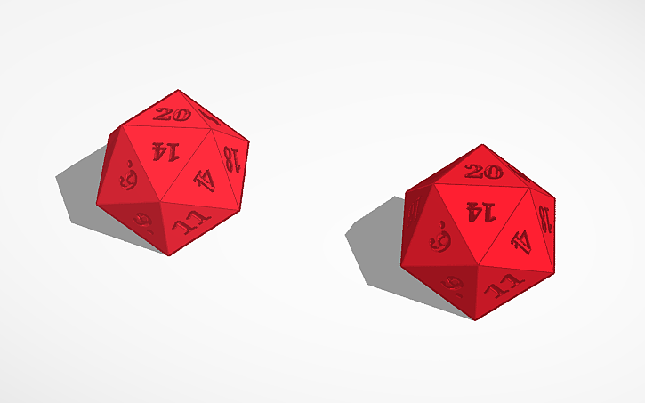 1d2 3D design 2 20 sided D&D dice - Tinkercad