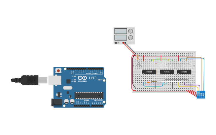 Circuit design Copy of 4 bit comparator - Tinkercad
