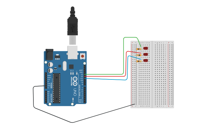 Circuit design L2B Arduino - Sequence 3 LEDS - Tinkercad