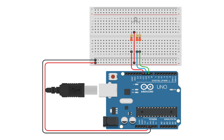 Circuit design Lesson 4 - RGB LED Common Annode - Tinkercad