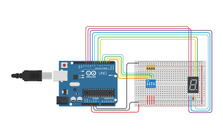 Circuit design HEXADECIMAL 7 SEGMENT DISPLAY - Tinkercad