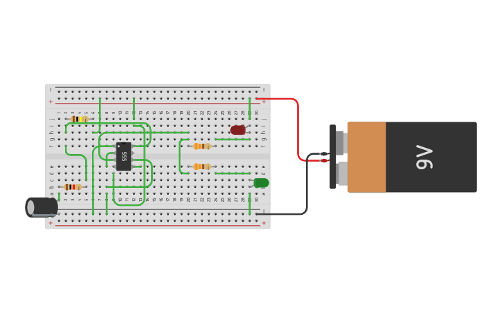 Circuit design Simple LED Flasher Circuit with 555 Timer - Tinkercad