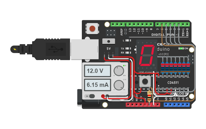 Circuit design DISPLAY 7 SEGMENT + CD4511 - Tinkercad