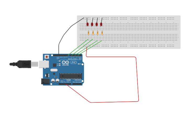 Circuit design secuencia de 4 leds - Tinkercad