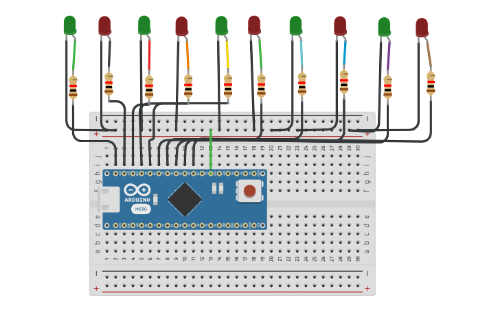 Circuit design Copy of Blink 10 LED - Tinkercad