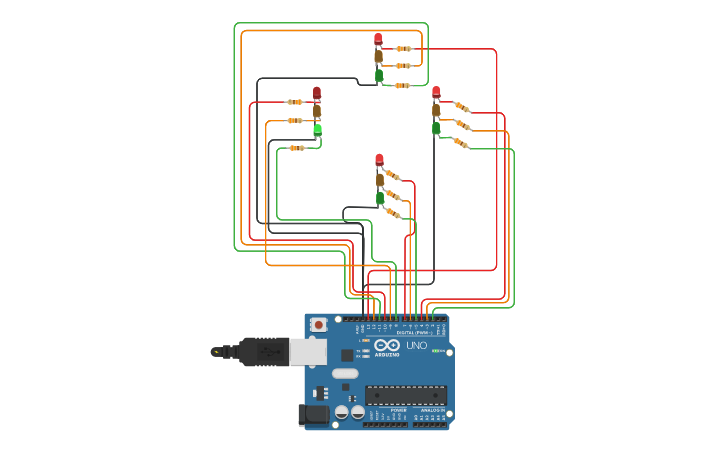 Circuit design 4 way Traffic Light - Tinkercad