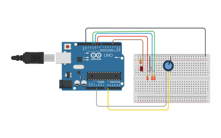 Circuit design pot control LED - Tinkercad