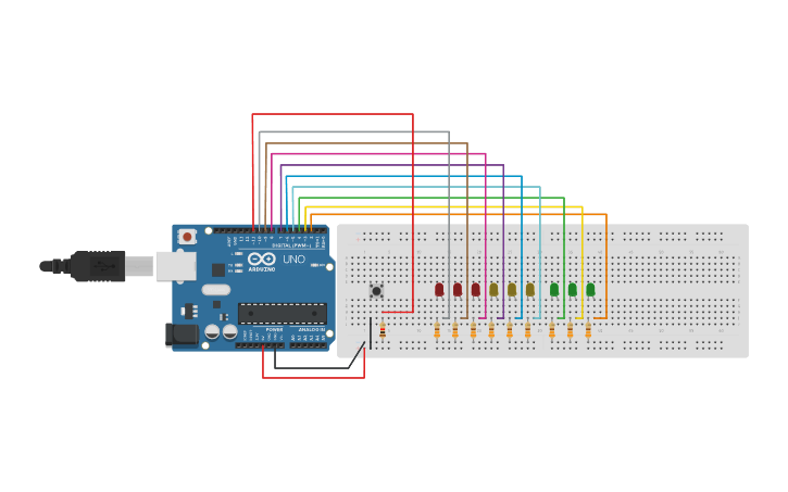 Circuit design Secuencias encendido - apagado de LEDs - Tinkercad