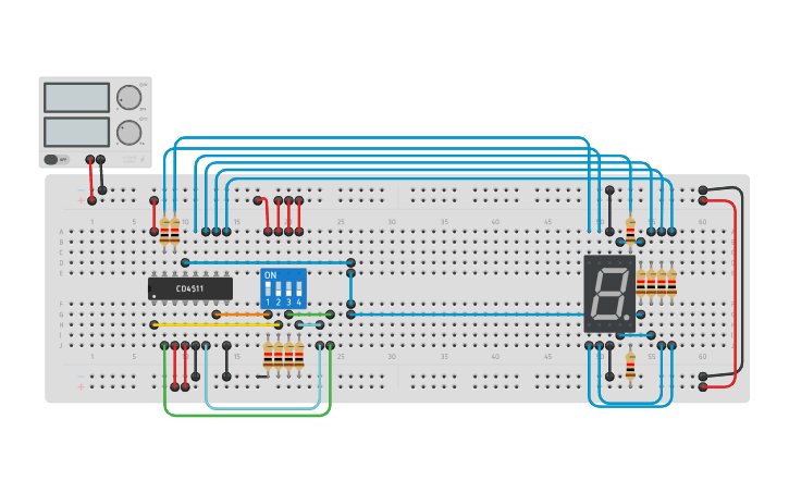 Circuit design BCD to 7 segment decoder - Tinkercad