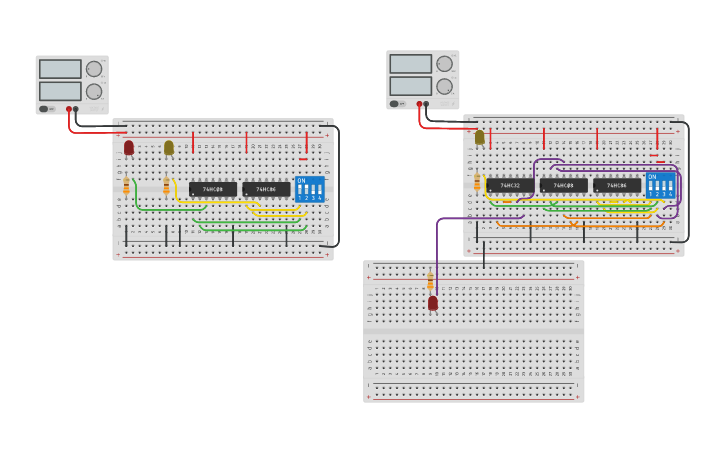 Circuit design Half adder dan full adder - Tinkercad