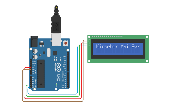 Circuit design 2026 bahar I2C LCD ekran kullanımı - Tinkercad