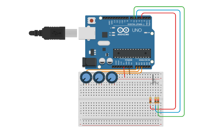 Circuit design RGB Led - Tinkercad