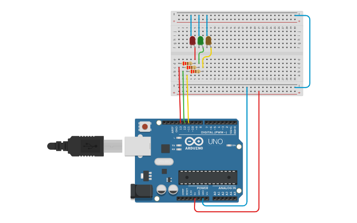Circuit design Semaforo basico Arduino - Tinkercad
