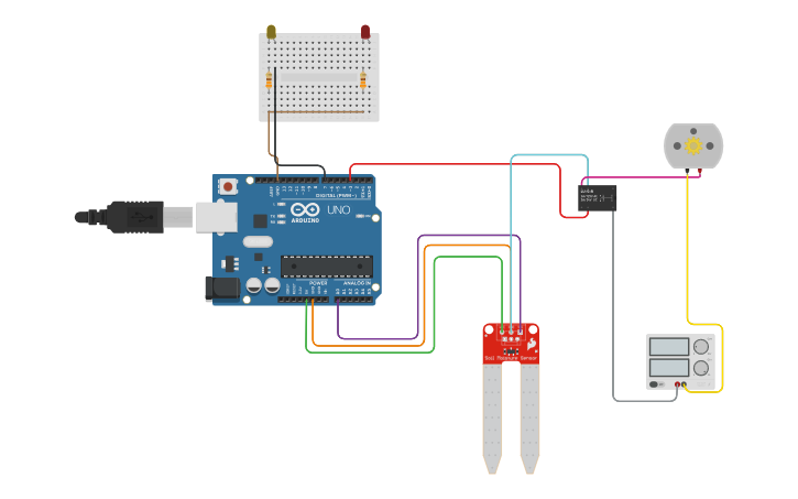 Soil Moisture Sensor with Automatic Plant Watering System - Tinkercad
