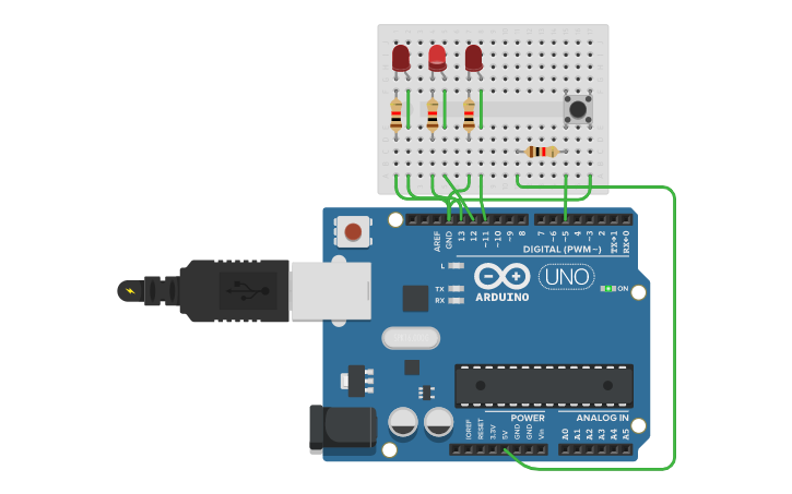 Circuit design 3 LED - Tinkercad
