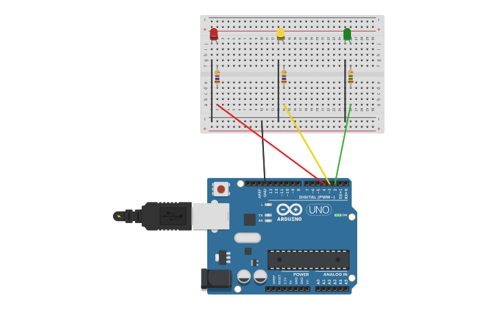 Circuit design Semaforo con Arduino - Tinkercad