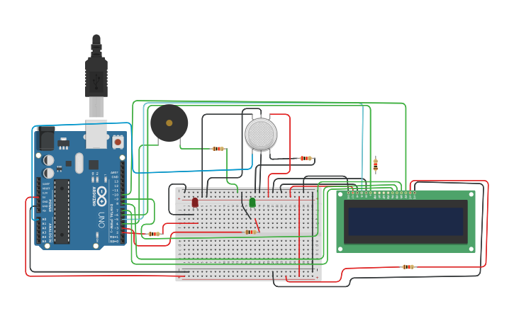 Circuit design Smoke detection with arduino - Tinkercad