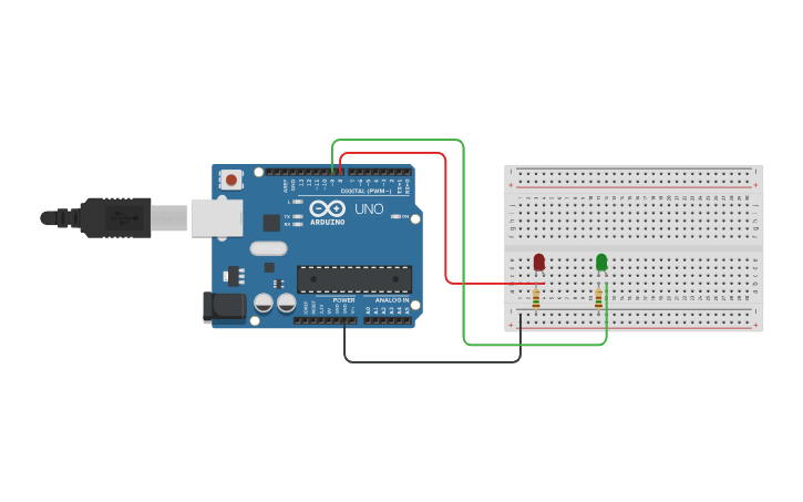 Circuit design Alternating LED Control using Arduino - Tinkercad