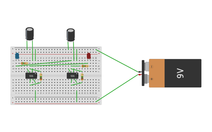 Circuit design POLICE LIGHTS USING 555 IC - Tinkercad