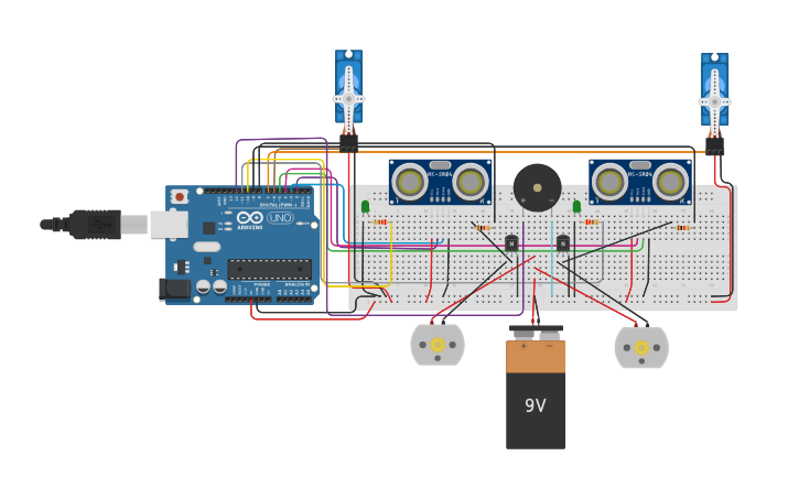Circuit design Arduino-based obstacle detection system - Tinkercad