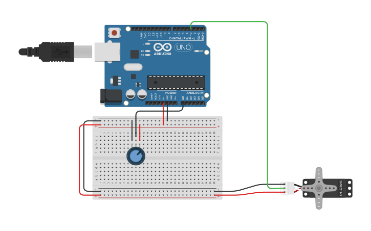 Circuit design servo pot - Tinkercad